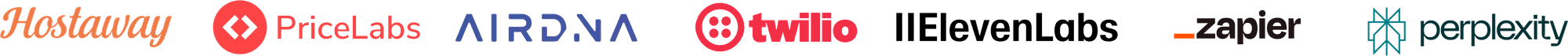 Hostaway, PriceLabs, AirDNA, Twilio, ElevenLabs, Zapier and Perplexity